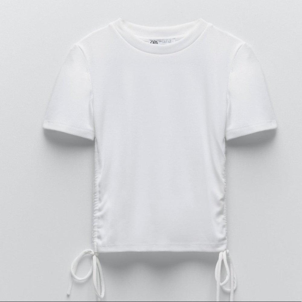 Zara Ruched Ribbed White Top - Picture 2 of 5